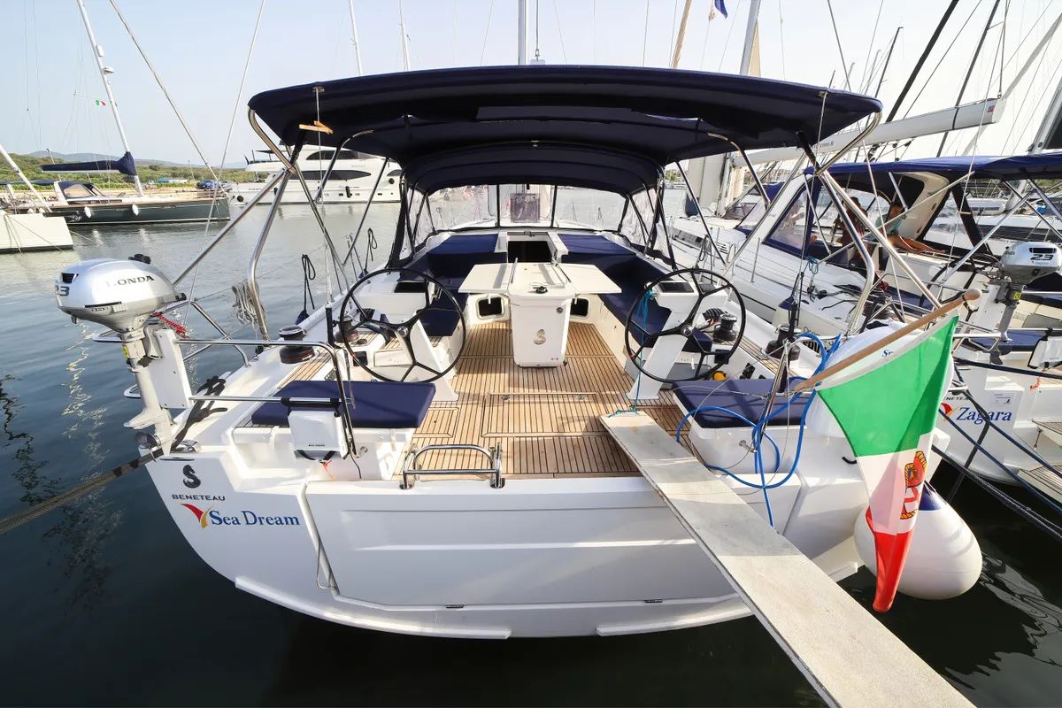 Exterior view of Sea Dream, a Beneteau Oceanis 51.1 sailboat at Castellammare del Golfo, Italy