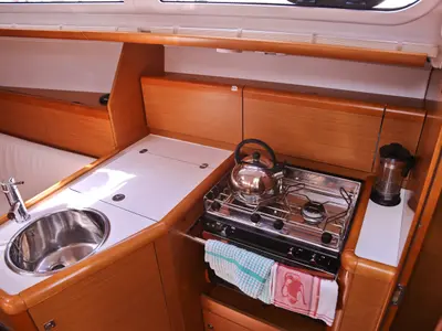 Galley of Galateia, a Jeanneau Sun Odyssey 33i sailboat at Loutraki, Greece