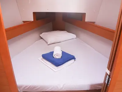 Cabin on Galateia, a Jeanneau Sun Odyssey 33i sailboat at Loutraki, Greece
