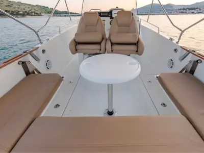 Deck of Cap Camarat, a Jeanneau Cap Camarat 7.5 CC motorboat at Trogir, Croatia