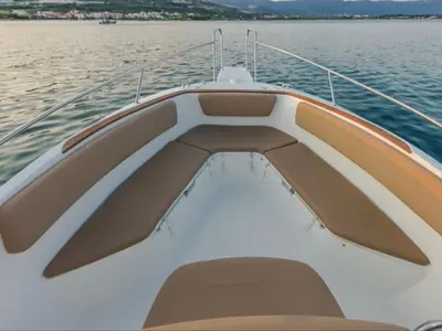 Deck of Cap Camarat, a Jeanneau Cap Camarat 7.5 CC motorboat at Trogir, Croatia