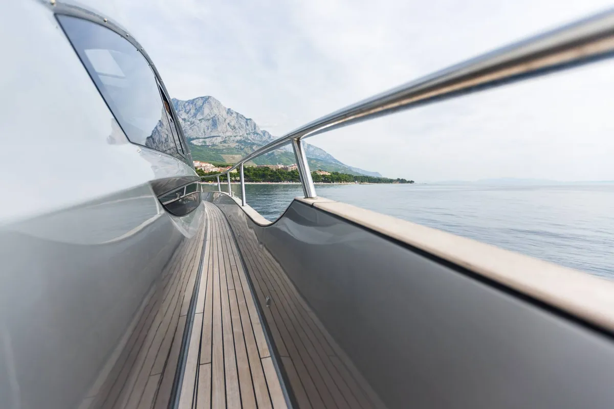 Deck of Premium +, a Pearl Sea 56 motorboat at Split, Croatia