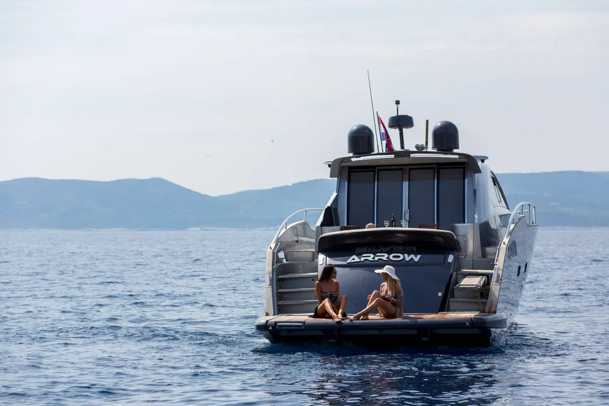 Deck of Premium +, a Pearl Sea 56 motorboat at Split, Croatia
