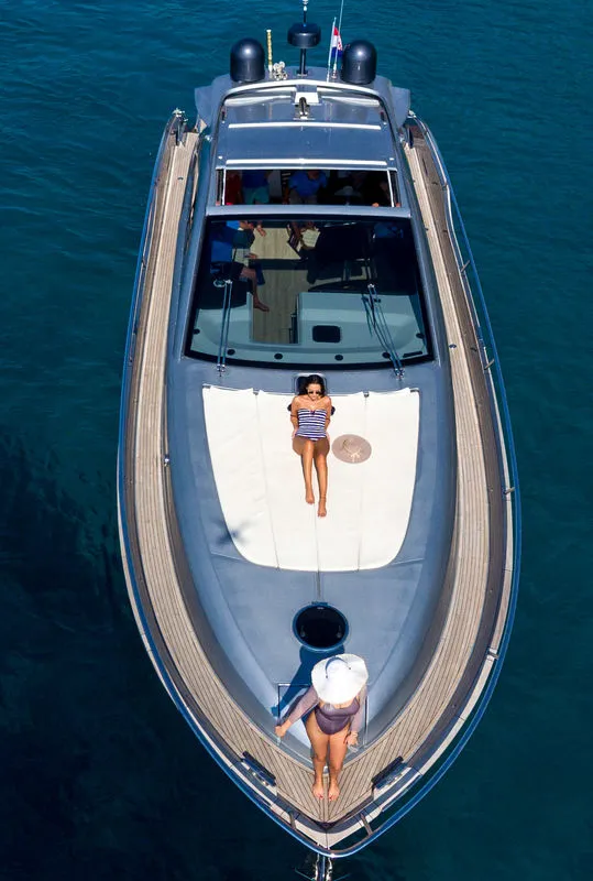 Deck of Premium +, a Pearl Sea 56 motorboat at Split, Croatia