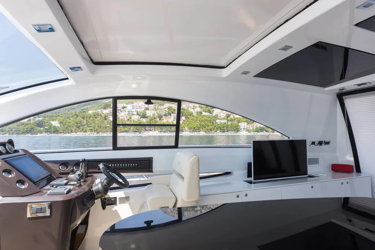 Cockpit of Premium +, a Pearl Sea 56 motorboat at Split, Croatia