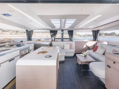 Galley of Dédé, a Fountaine Pajot Aura 51 catamaran at Hyères, France