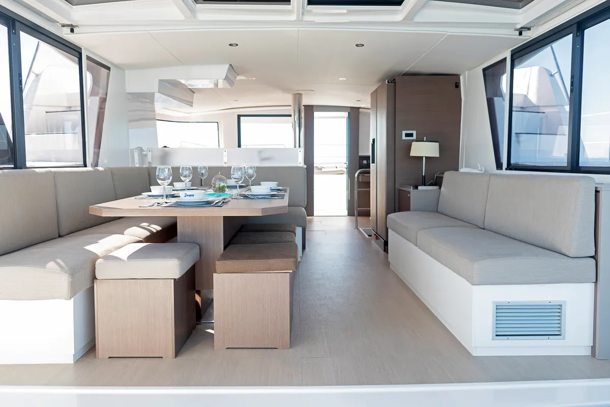 Salon of Kos 46.Cat12, a Bali 4.6 catamaran at Athens, Greece