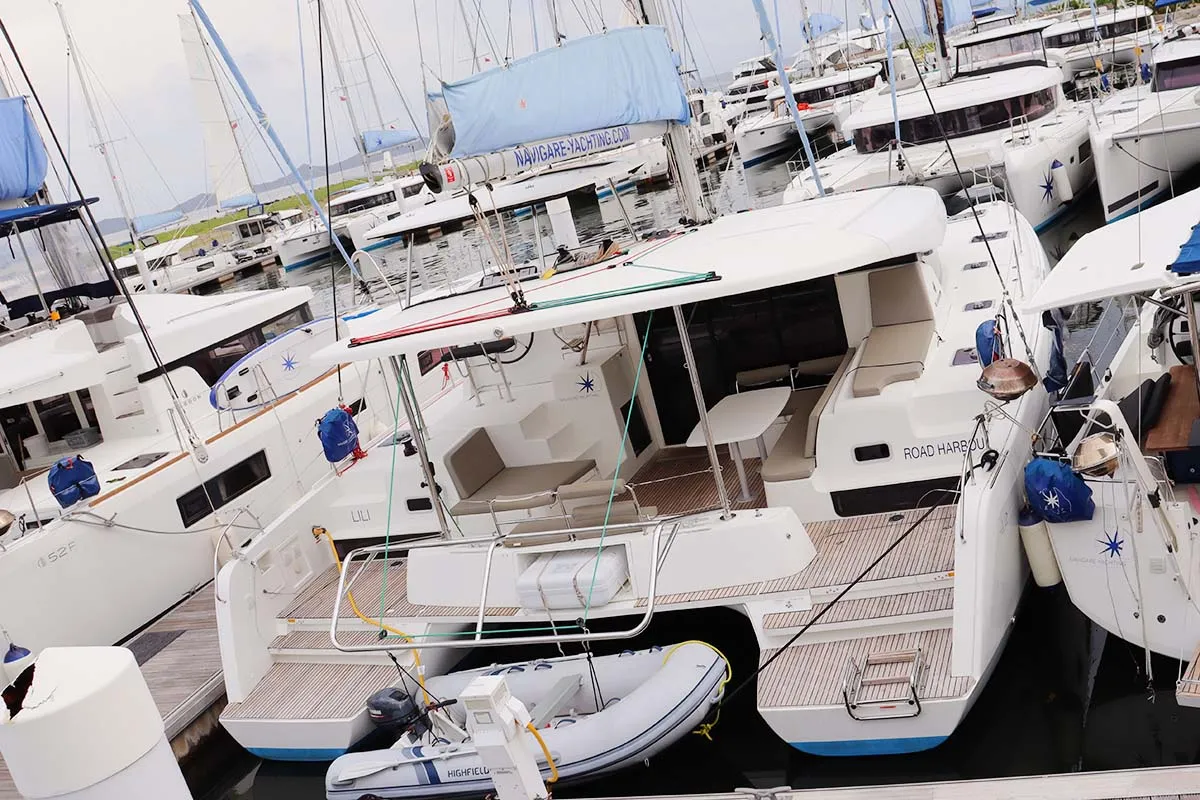 Exterior view of Lili, a Lagoon 42 catamaran at Road Town, British Virgin Islands