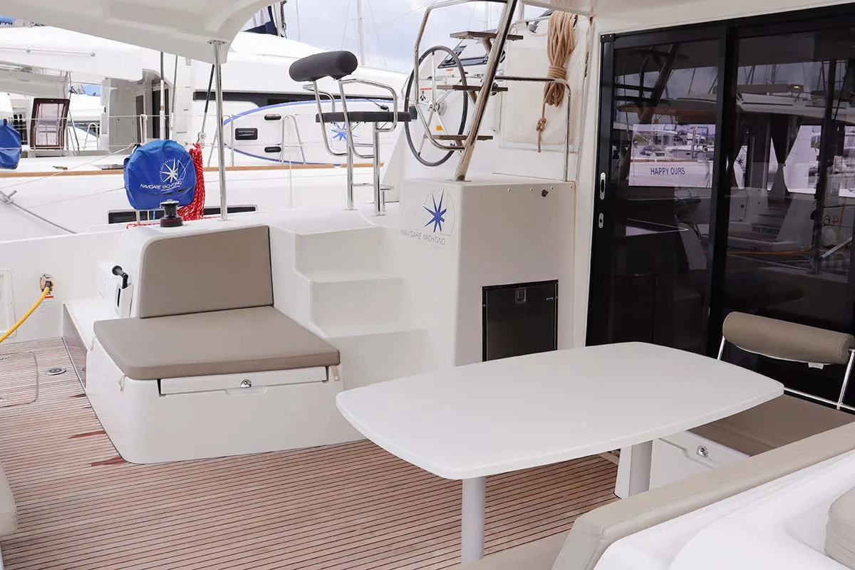 Deck of Lili, a Lagoon 42 catamaran at Road Town, British Virgin Islands