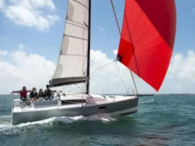 Exterior view of MA AUVA, a Pogo 30 sailboat at La Trinité-sur-Mer, France