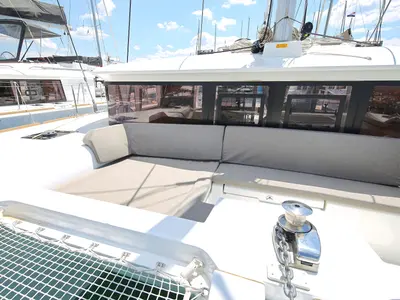 Deck of Mantra, a Lagoon 450 F catamaran at Pirovac, Croatia