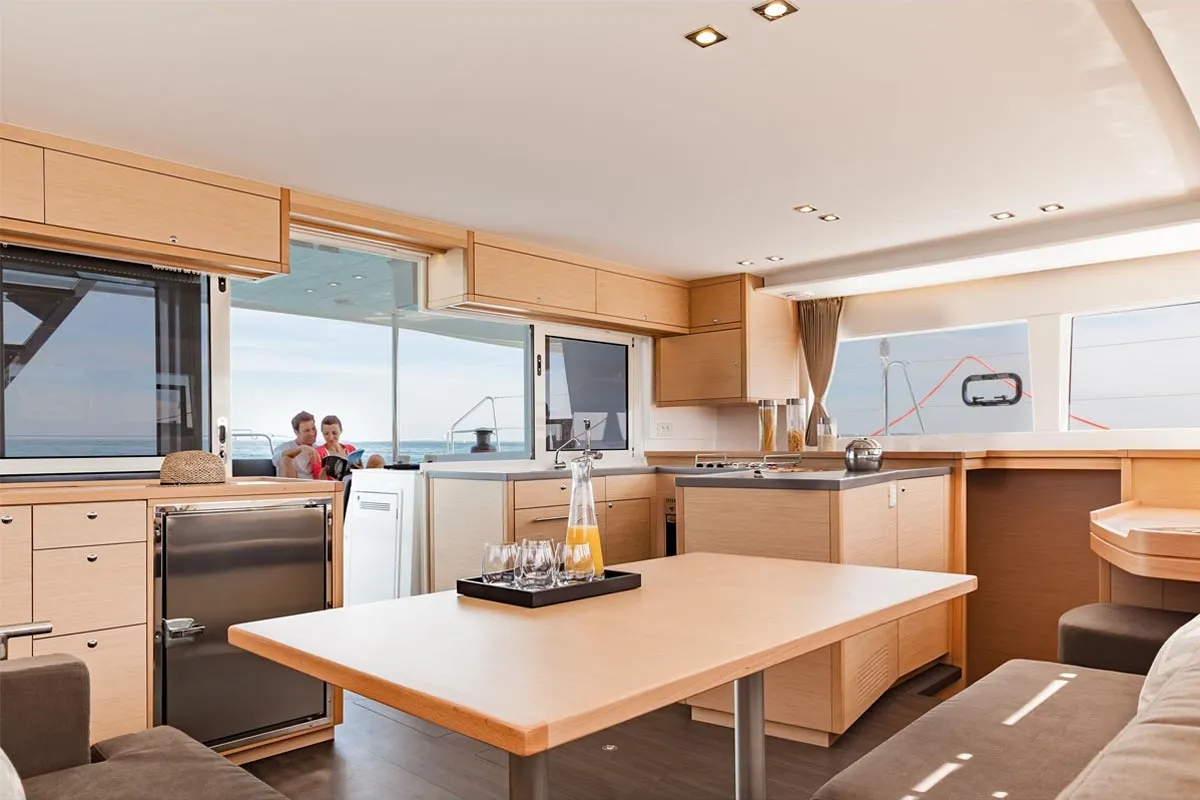 Salon of Mantra, a Lagoon 450 F catamaran at Pirovac, Croatia