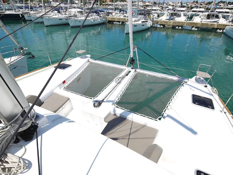 Deck of Mantra, a Lagoon 450 F catamaran at Pirovac, Croatia