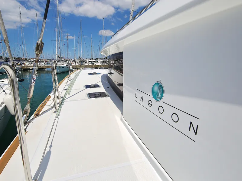Exterior view of Mantra, a Lagoon 450 F catamaran at Pirovac, Croatia