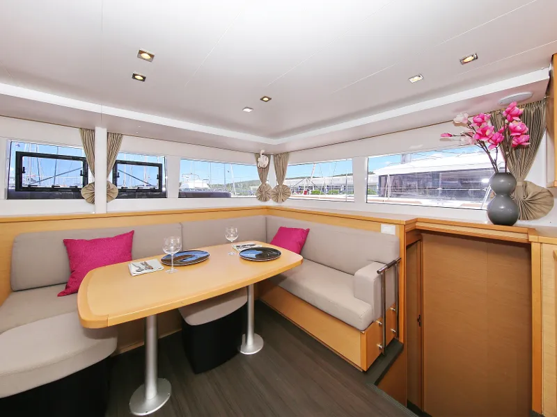 Salon of Mantra, a Lagoon 450 F catamaran at Pirovac, Croatia