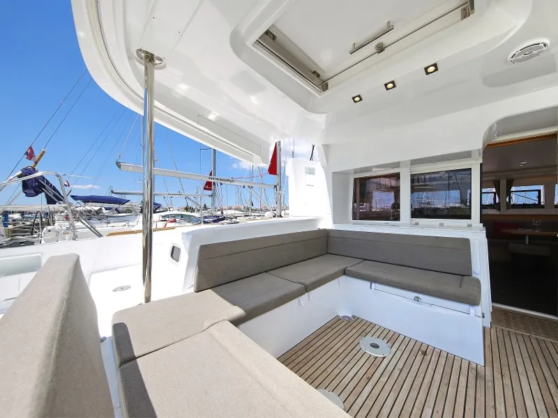 Deck of Mantra, a Lagoon 450 F catamaran at Pirovac, Croatia