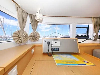 Cockpit of Mantra, a Lagoon 450 F catamaran at Pirovac, Croatia