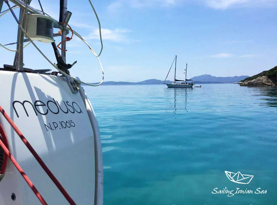 Exterior view of Medusa, a Bavaria 45 Cruiser sailboat at Municipal Unit of Lefkada, Greece