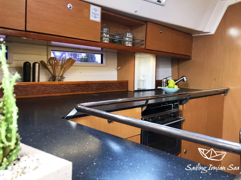 Galley of Medusa, a Bavaria 45 Cruiser sailboat at Municipal Unit of Lefkada, Greece