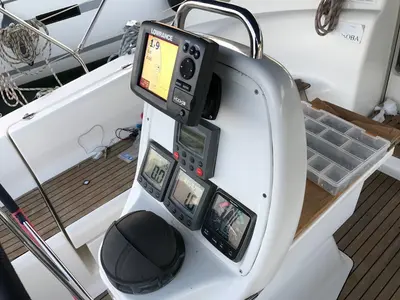 Cockpit of Ines, a Bavaria 39 Cruiser sailboat at Punat, Croatia