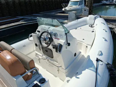 Cockpit of Anouk, a Zodiac Medline 7.5 RIB at La Rochelle, France