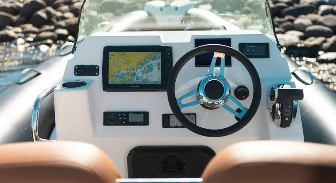 Cockpit of Anouk, a Zodiac Medline 7.5 RIB at La Rochelle, France
