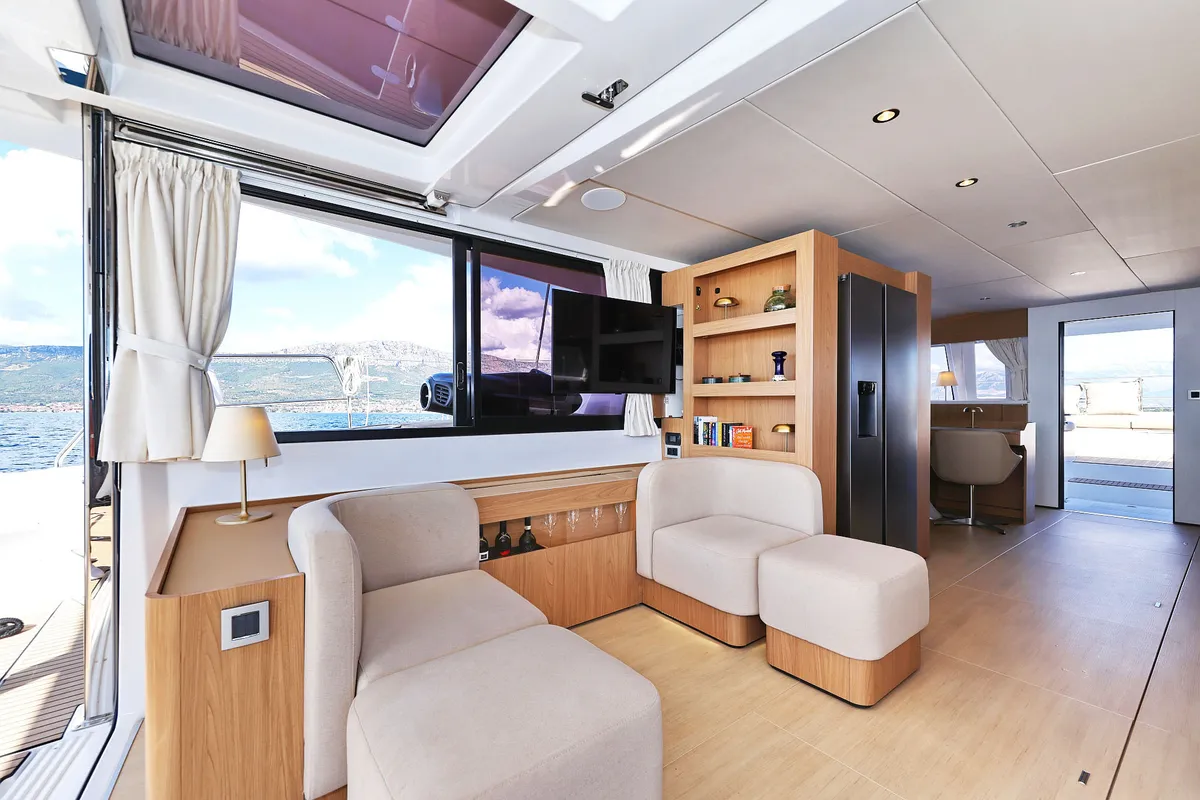 Salon of Joie de mer, a Bali 5.8 catamaran at Grad Kaštela, Croatia
