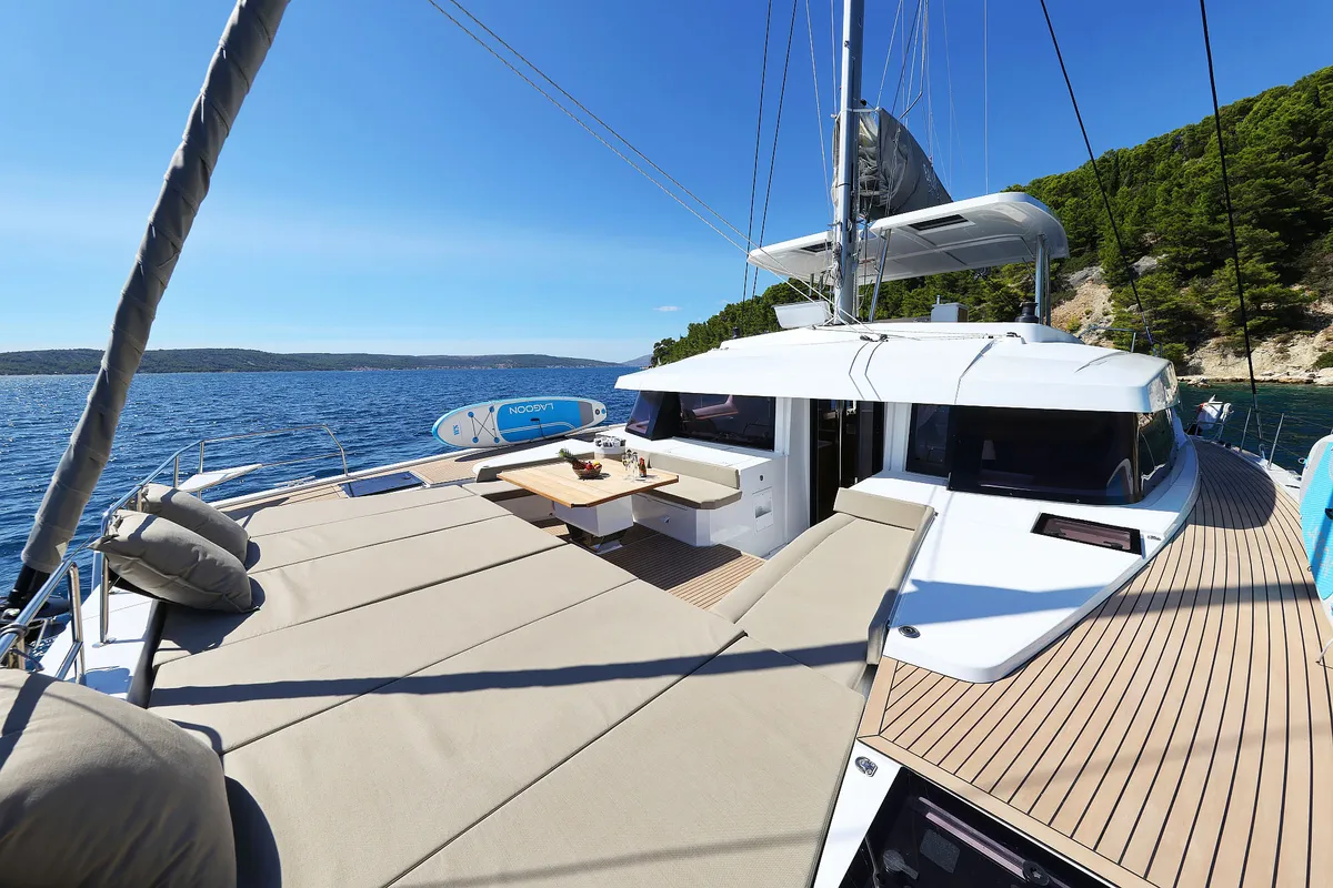 Deck of Joie de mer, a Bali 5.8 catamaran at Grad Kaštela, Croatia