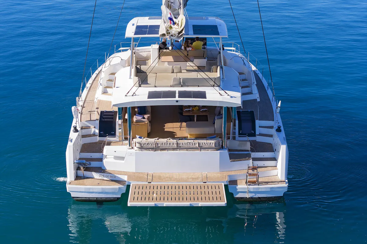 Exterior view of Joie de mer, a Bali 5.8 catamaran at Grad Kaštela, Croatia