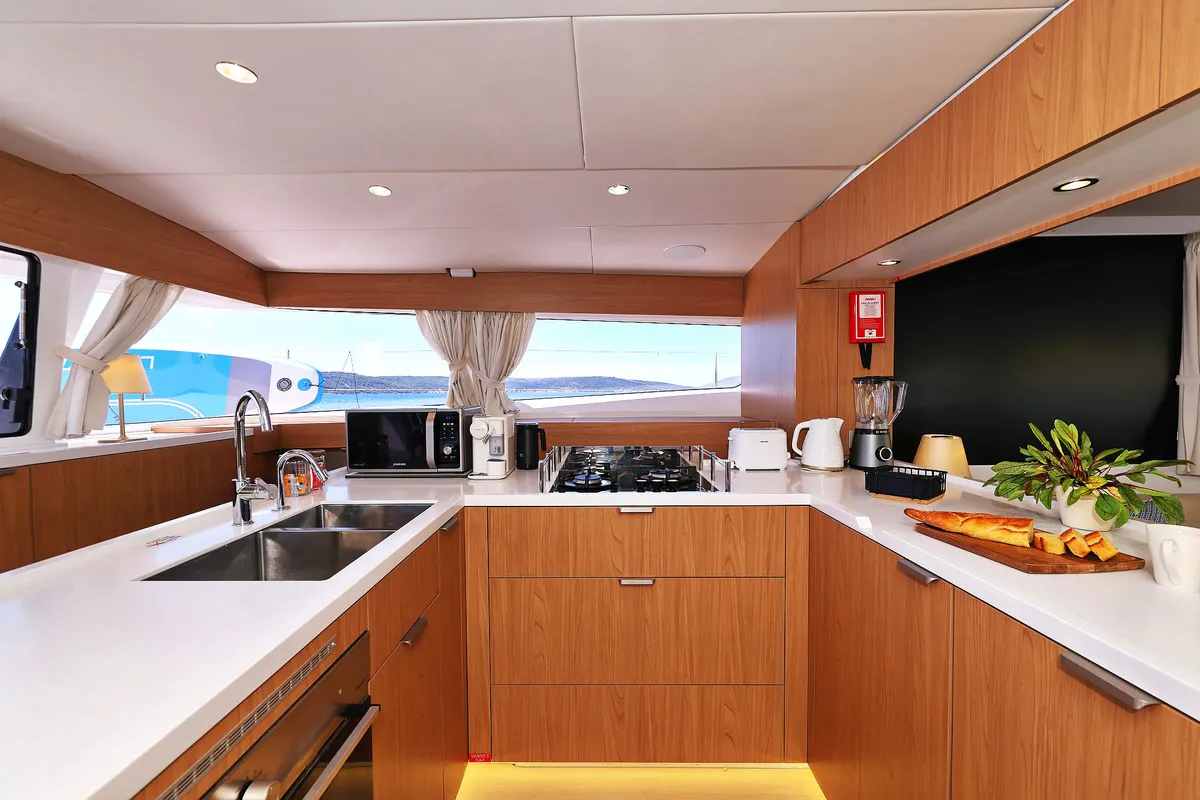 Galley of Joie de mer, a Bali 5.8 catamaran at Grad Kaštela, Croatia