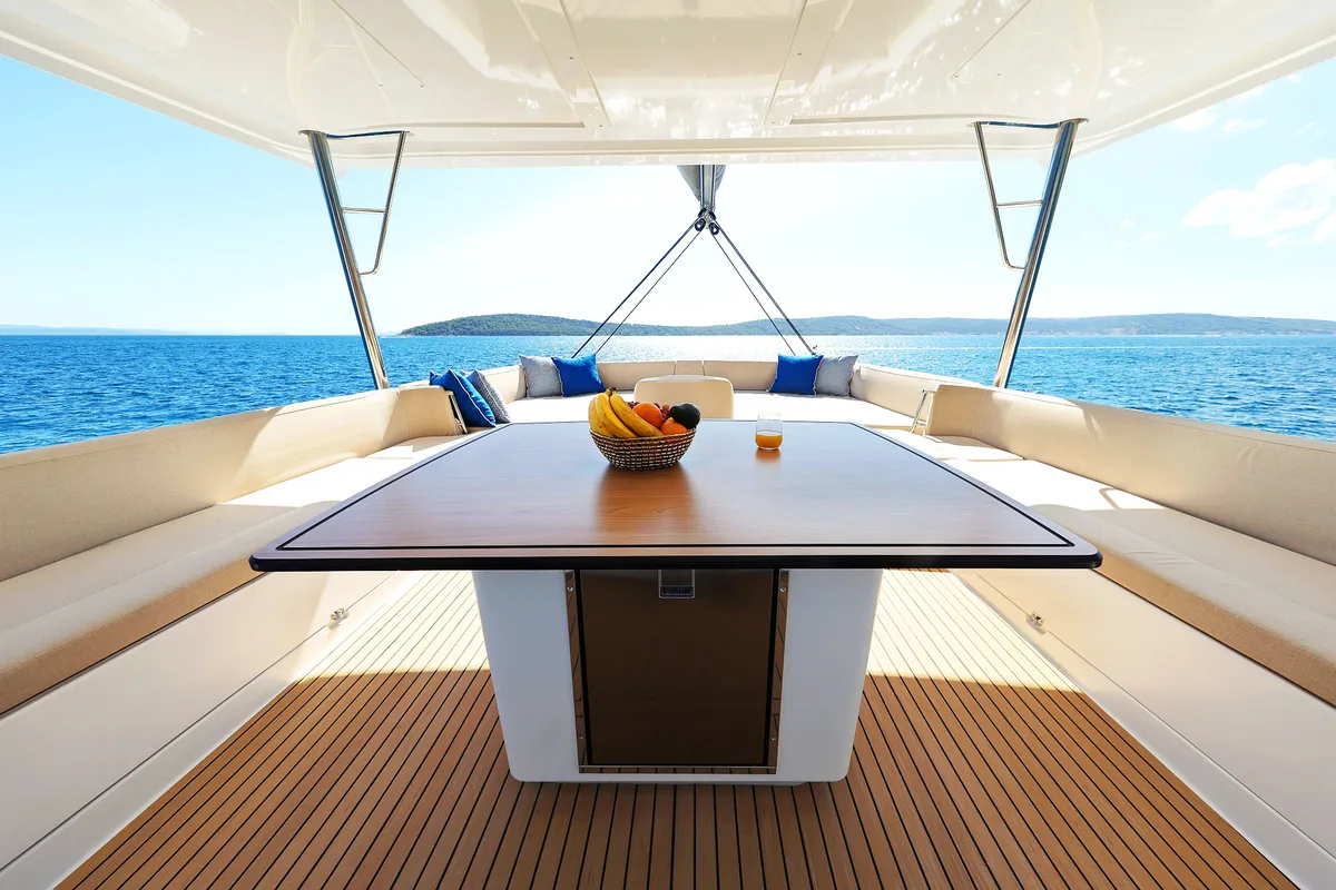 Deck of Joie de mer, a Bali 5.8 catamaran at Grad Kaštela, Croatia