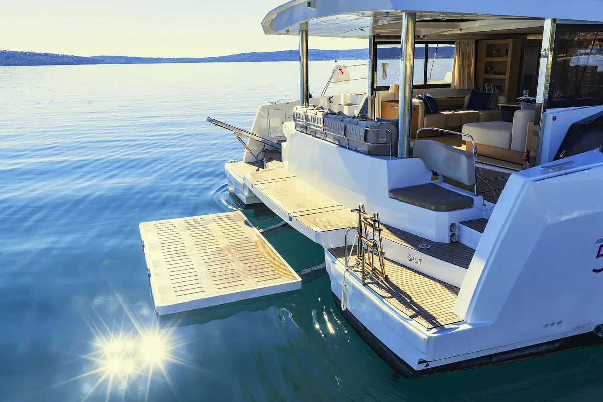 Deck of Joie de mer, a Bali 5.8 catamaran at Grad Kaštela, Croatia