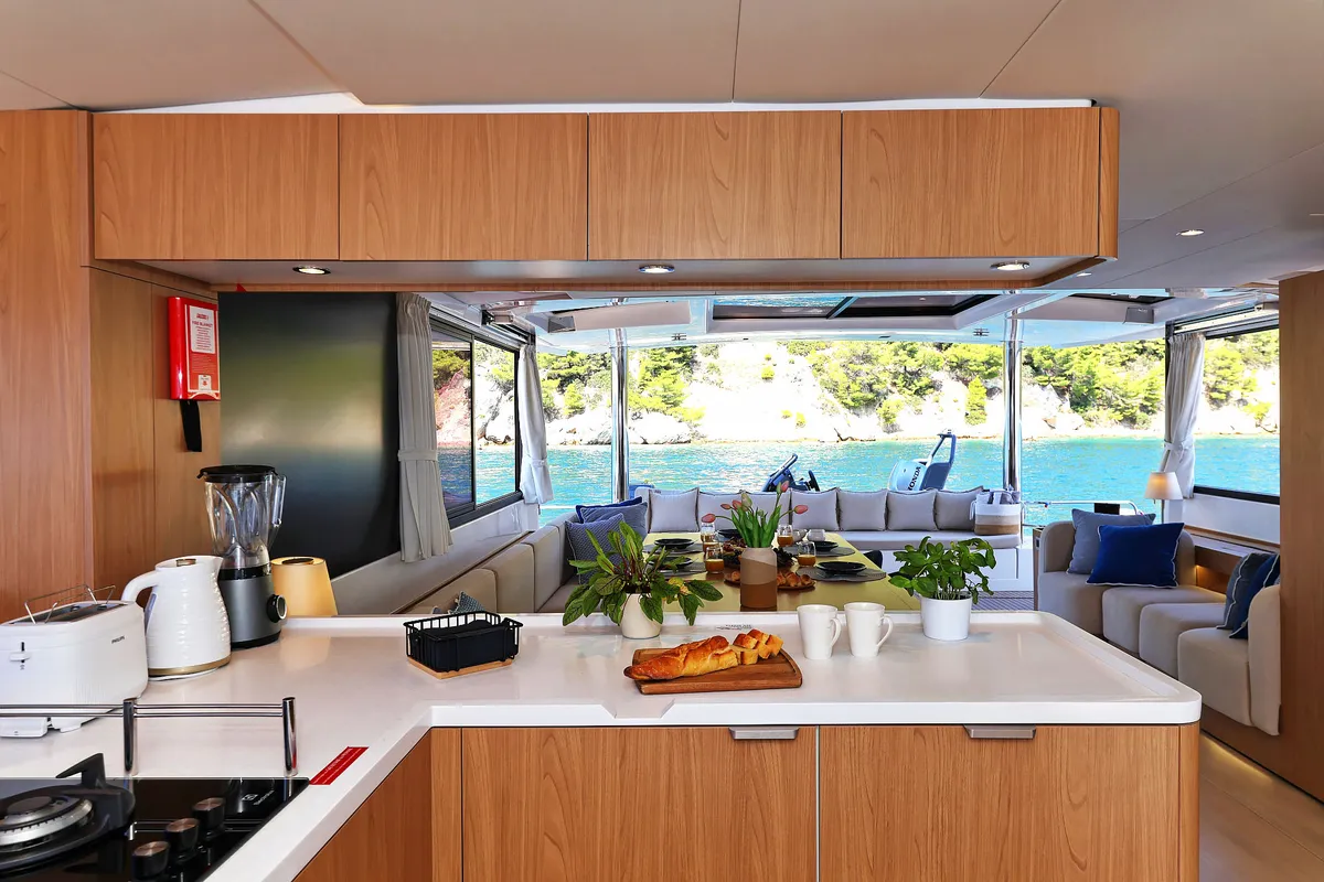 Galley of Joie de mer, a Bali 5.8 catamaran at Grad Kaštela, Croatia