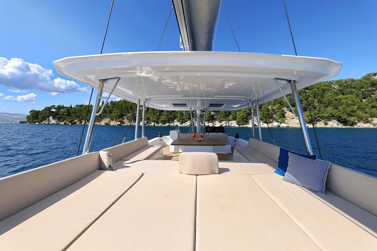 Deck of Joie de mer, a Bali 5.8 catamaran at Grad Kaštela, Croatia