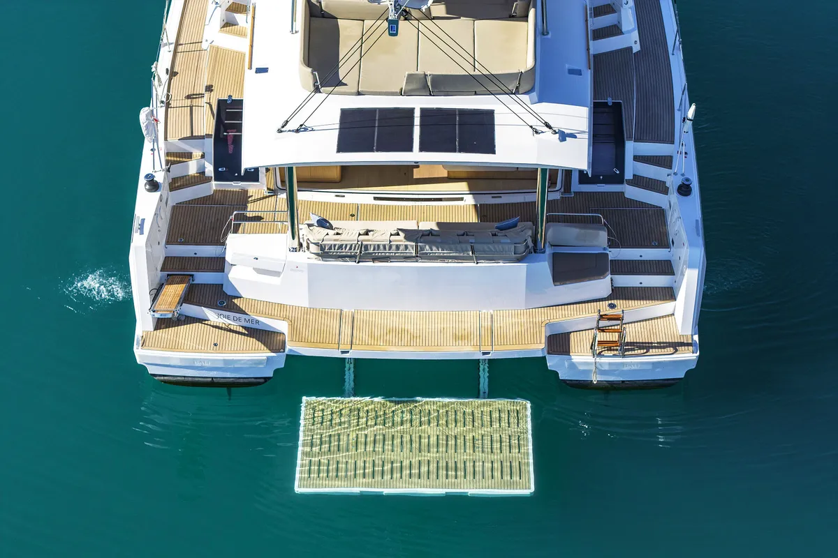 Exterior view of Joie de mer, a Bali 5.8 catamaran at Grad Kaštela, Croatia