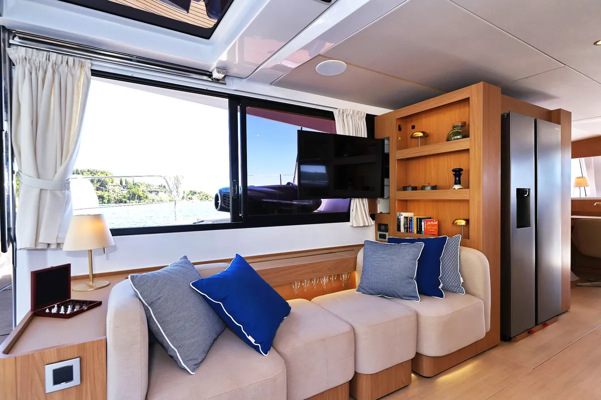 Salon of Joie de mer, a Bali 5.8 catamaran at Grad Kaštela, Croatia