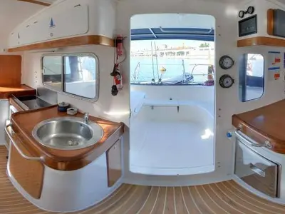 Galley of Ti Kay, a Nautitech 40 Open catamaran at Narganá, Panama