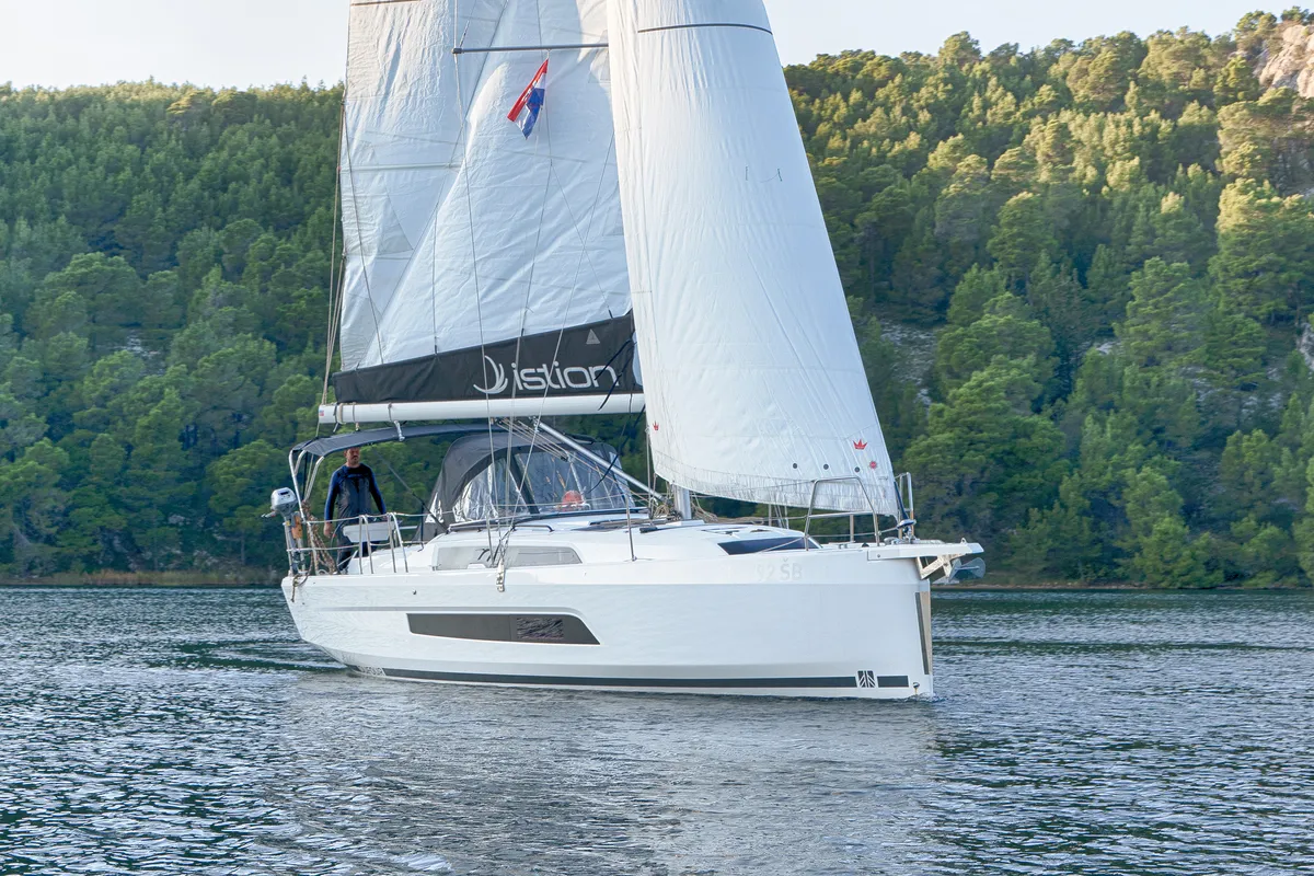 Exterior view of First Laugh, a Dufour 37 sailboat at Skradin, Croatia