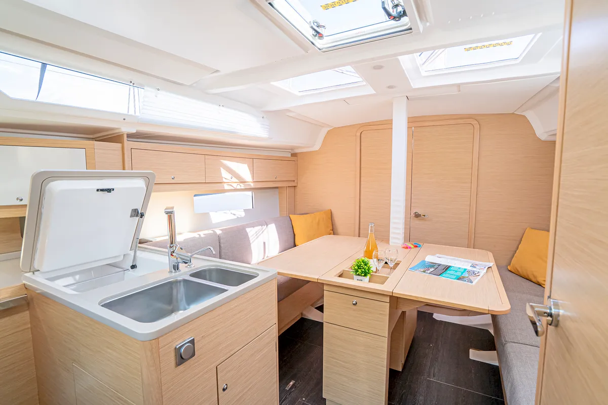 Galley of First Laugh, a Dufour 37 sailboat at Skradin, Croatia