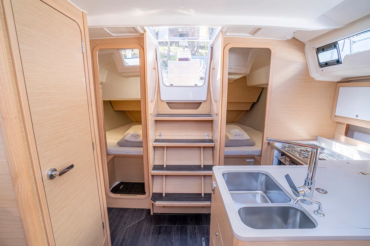 Galley of First Laugh, a Dufour 37 sailboat at Skradin, Croatia