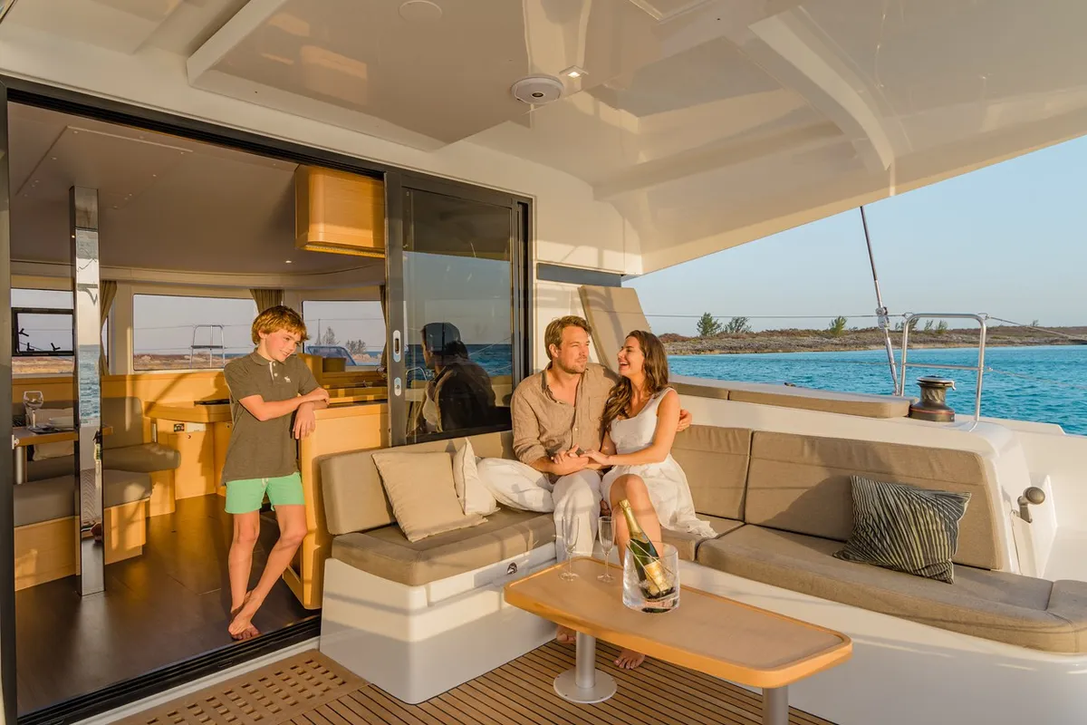 Deck of Mario Bros, a Lagoon 42 catamaran at Seget Donji, Croatia