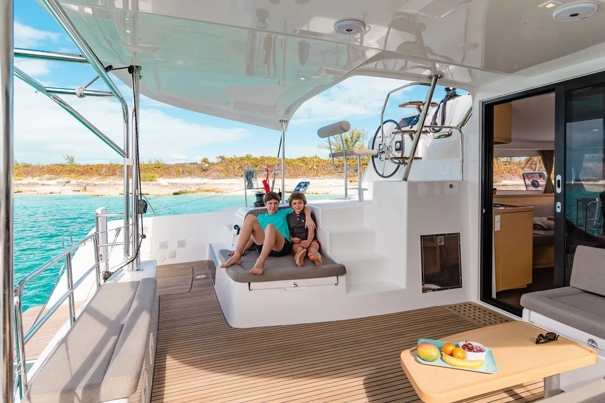 Cockpit of Mario Bros, a Lagoon 42 catamaran at Seget Donji, Croatia