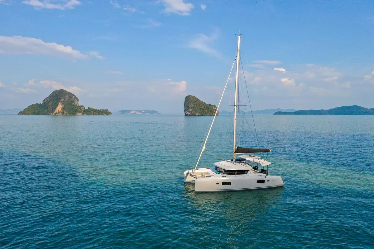 Exterior view of Mario Bros, a Lagoon 42 catamaran at Seget Donji, Croatia