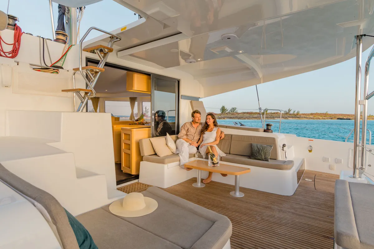Deck of Mario Bros, a Lagoon 42 catamaran at Seget Donji, Croatia