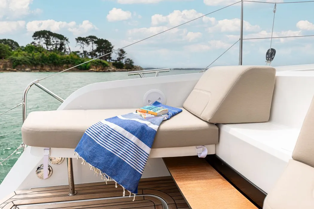 Deck of Stefsun, a Fountaine Pajot FP 41 Quatuor 4 catamaran at Ventimiglia, Italy