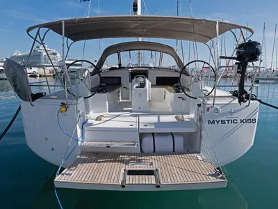 Exterior view of Mystic Kiss, a Jeanneau Sun Odyssey 490 sailboat at Split, Croatia