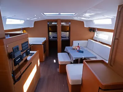 Salon of Mystic Kiss, a Jeanneau Sun Odyssey 490 sailboat at Split, Croatia
