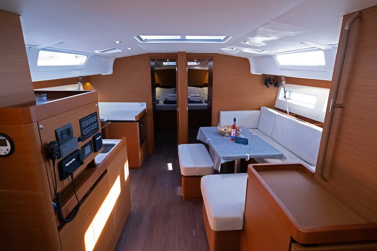 Salon of Mystic Kiss, a Jeanneau Sun Odyssey 490 sailboat at Split, Croatia