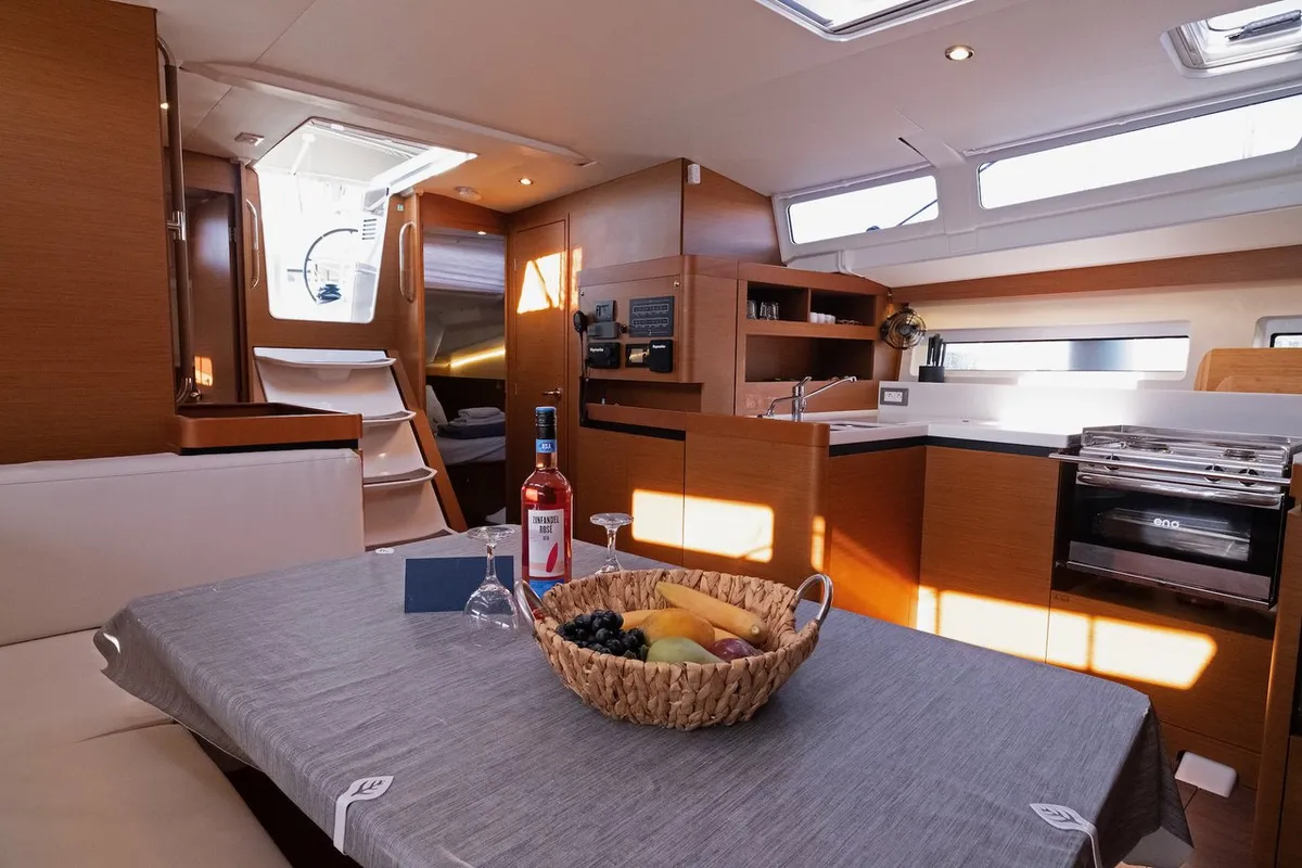 Salon of Mystic Kiss, a Jeanneau Sun Odyssey 490 sailboat at Split, Croatia