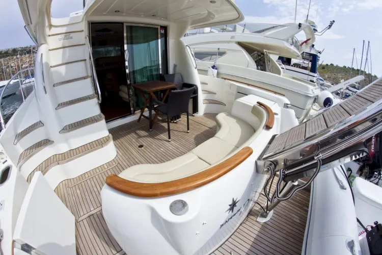 Deck of George's, a Prestige 46 Fly motorboat at Primošten, Croatia
